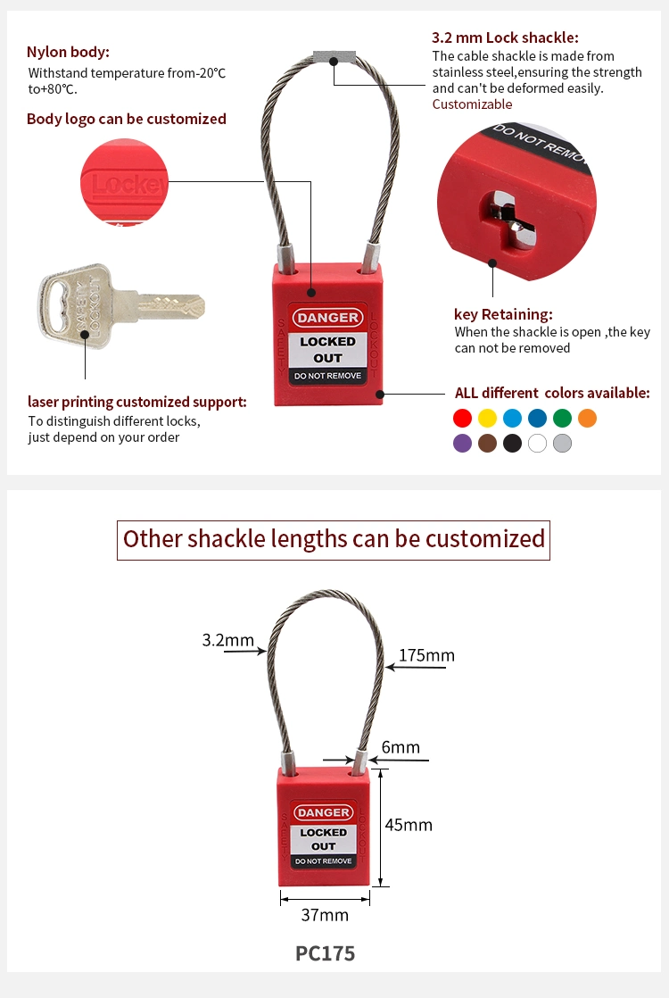 Lockey Loto Stainless Steel Cable Industrial Safety Padlock with Master Key